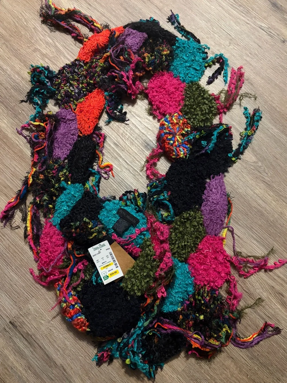 Steve Madden - Colorful Multi-Texture Loop Scarf with Bright Patchwork